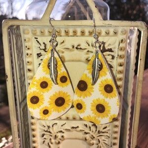 Sunflower Faux Leather Earrings